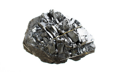 anthracite hard coal with pyrite blots on a white background