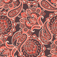 Seamless pattern with paisley ornament. Ornate floral decor. Vector illustration