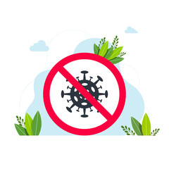 virus sign, Vector no virus sign icon, Stop Virus. Beware of Coronavirus. Stay Home. Flat Vector Icon. No Virus Sign. virus sign in red crossed out circle