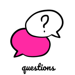 Questions support icon. Two speach bubble on white background. Vector hand drawn isolated conversation chat  icon.