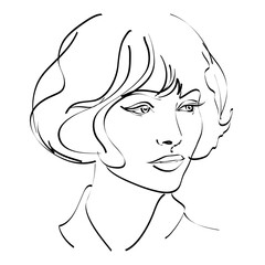 Abstract female face drawing with lines, quick sketch, fashion concept, woman beauty minimalist, vector illustration for t-shirt, print design, covers, web