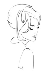 Abstract female face drawing with lines, quick sketch, fashion illustration, woman beauty minimalist, vector illustration for t-shirt, print design, covers, web