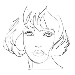 Abstract female face drawing with lines, quick sketch, fashion concept, woman beauty minimalist, vector illustration for t-shirt, print design, covers, web