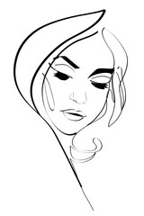 Abstract female face drawing with lines, quick sketch, fashion concept, woman beauty minimalist, vector illustration for t-shirt, print design, covers, web