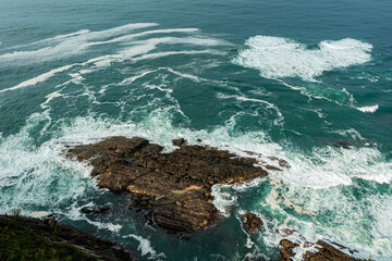 Sea and rocks. Aerial view of sea waves and fantastic Rocky coast.