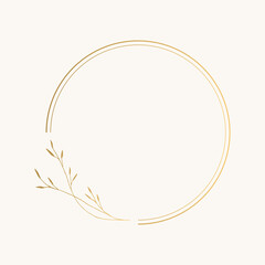 Minimal round frame with golden leaves. Vector isolated illustration.