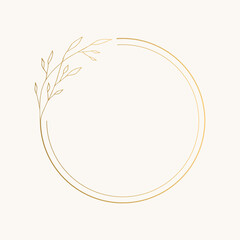Ornate fancy frame with botanical illustration. Golden circle borders, Vector isolated. - 428134174