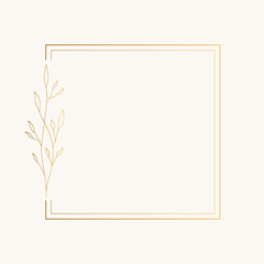 Golden square frame with botanical motif. Vector isolated illustration. - 428134301
