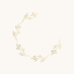 Elegant golden laurel for greeting cards and wedding decoration. Vintage vector illustration.