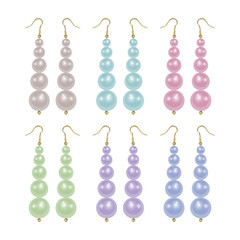 Earrings mockup with pearl beads isolated on white background. Realistic elegant pearl accessory. Vector format