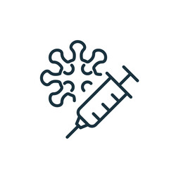 Coronavirus Vaccine line icon. Syringe with Coronavirus Bacterium. Vaccine against Covid. Coronavirus outbreak. Prevention of Viral Diseases. Editable stroke. Vector illustration