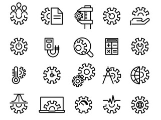 Engineering, technology, innovation, industry development measurement icon set outline.Illustration, clip art, vector. 