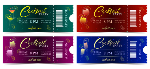 Set of Cocktail party modern vector tickets