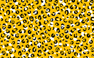 Abstract modern leopard seamless pattern. Animals trendy background. Yellow and black decorative vector stock illustration for print, card, postcard, fabric, textile. Modern ornament of stylized skin