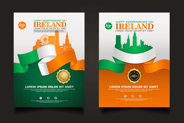 Set poster promotions Ireland happy Independence Day background template. - obrazy, fototapety, plakaty
