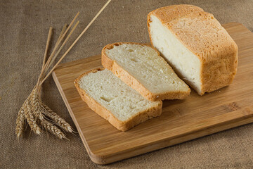 breakfast chopped fresh white baguette healthy food.