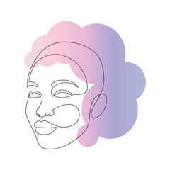 Beautiful Women face in one line drawing style. Minimalistic modern female portrait with gradient color for logo, emblem, print, poster and card. Simple Vector illustration