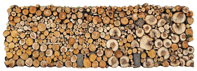 Wall from logs of firewood  isolated
