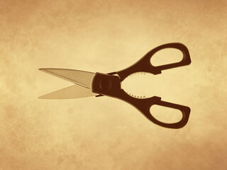 Black scissors on old paper background