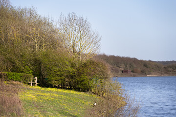 View of Arlington reservoir on a sunny spring afternoon, England