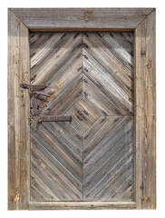 Old rotten oak  wooden door of village barn isolated