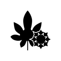 Castor bean black glyph icon. Exotic flowering plant. Ricinus communis. Cause of allergic reaction, herbal allergen. Allergy for plant. Silhouette symbol on white space. Vector isolated illustration