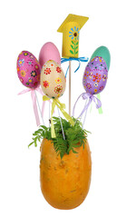 Homemade Easter bouquet with paper eggs and bird home isolated