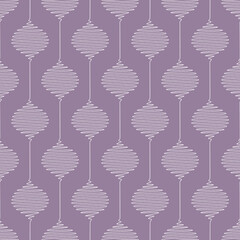 Vector Geometric Pattern with Connected Scribbled Ogees. Seamless Stripes of White Ogges on Pastel Purple Background.
