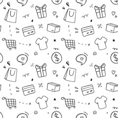 Shopping seamless pattern. Doodle Drawing design concept. Vector illustration