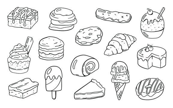 Set of Dessert. Doodle Drawing design concept. Vector illustration