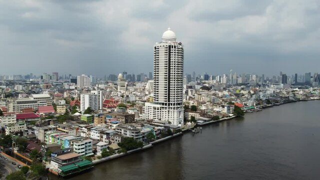 High angle video shot: the city along the river in Bangkok.