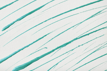 Thin green lines and splashes drawn on white background. Abstract art backdrop with cyan brush decorative stroke.