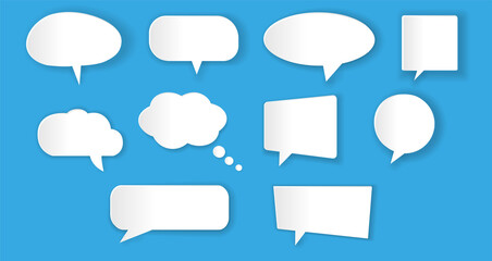 Sticker speech bubbles with shadow in the style of paper cut. Vector illustration.