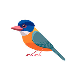 Kingfisher bird Green-backed Kingfisher. Alcedo at this. Cartoon bird, beautiful character of ornithology, vector illustration isolated on white background