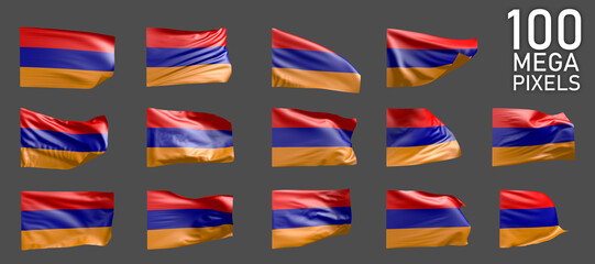 a lot of different images of Armenia flag isolated on grey background - 3D illustration of object