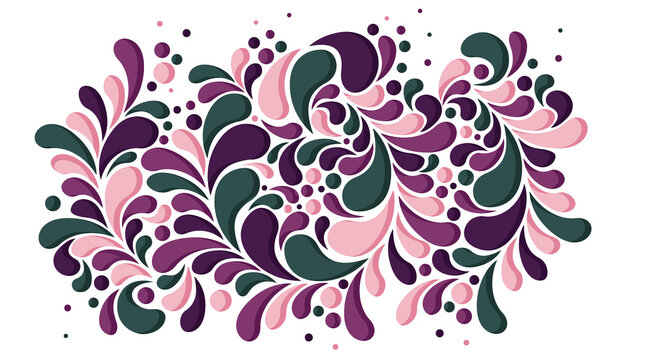 curly background of drops. Abstract swirl background template design. Moving wave band vector art layout design, water drops elements. bright curly floral background, frame. 