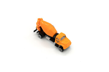 Cement mixer truck toy isolated on white background.