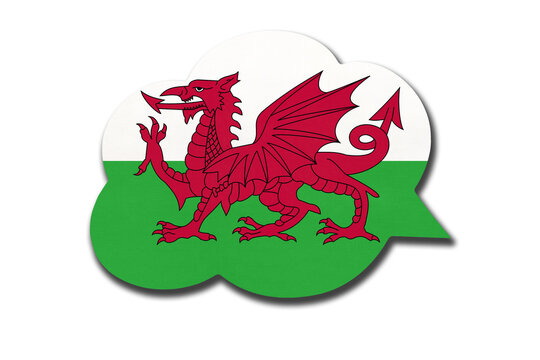 3d speech bubble with Wales national flag isolated on white background. Symbol of Welsh country.