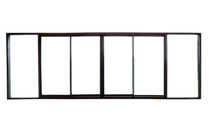 Aluminium window frame with transparent glass interior design in office, Isolated window frame on white background for create your design, Clipping path