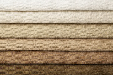 Swatch of woven textile shade and gradient of brown colors background. Catalog and palette beige tone of Interior fabric