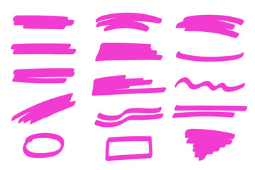 Set of hand drawn marker strokes, underlines.Collection of doodle style various strips. Art lines.Isolated on white.Vector