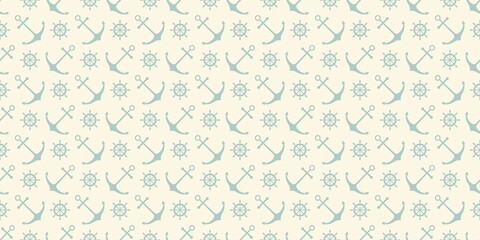 Nautical seamless pattern with ship wheels and anchors