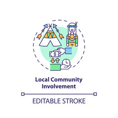 Local community involvement concept icon. Best sustainable tourism practices. Discover local cultures idea thin line illustration. Vector isolated outline RGB color drawing. Editable stroke