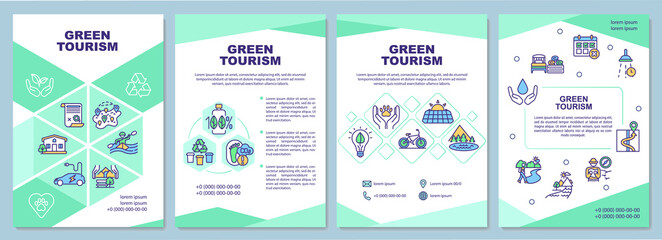 Green tourism brochure template. Discovering natural environment. Flyer, booklet, leaflet print, cover design with linear icons. Vector layouts for presentation, annual reports, advertisement pages