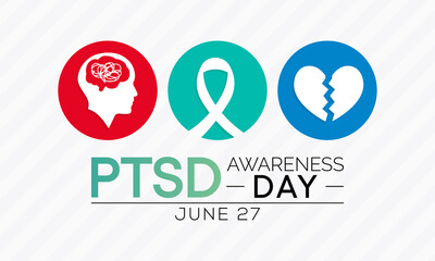 Fototapeta na wymiar PTSD awareness day is observed every year on June 27. Posttraumatic stress disorder is a psychiatric disorder that may occur in people who have experienced or witnessed a traumatic event. vector art.