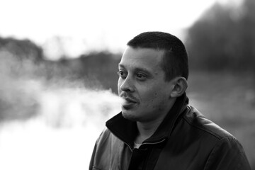 Black and white portrait of young man