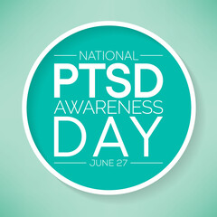 PTSD awareness day is observed every year on June 27. Posttraumatic stress disorder is a psychiatric disorder that may occur in people who have experienced or witnessed a traumatic event. vector art.