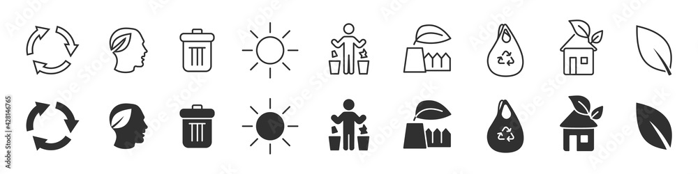 Poster Environment and eco icons collection in two different styles
