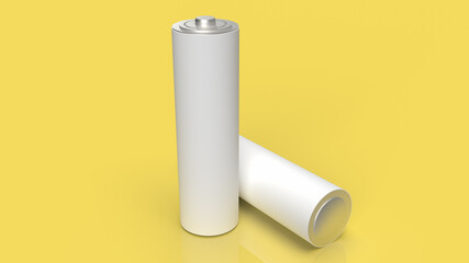 The alkaline battery on yellow background for technology concept 3d rendering.