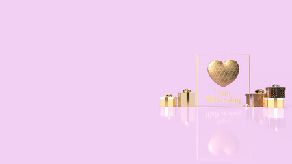 The gold heart and text for happy mother day concept 3d rendering